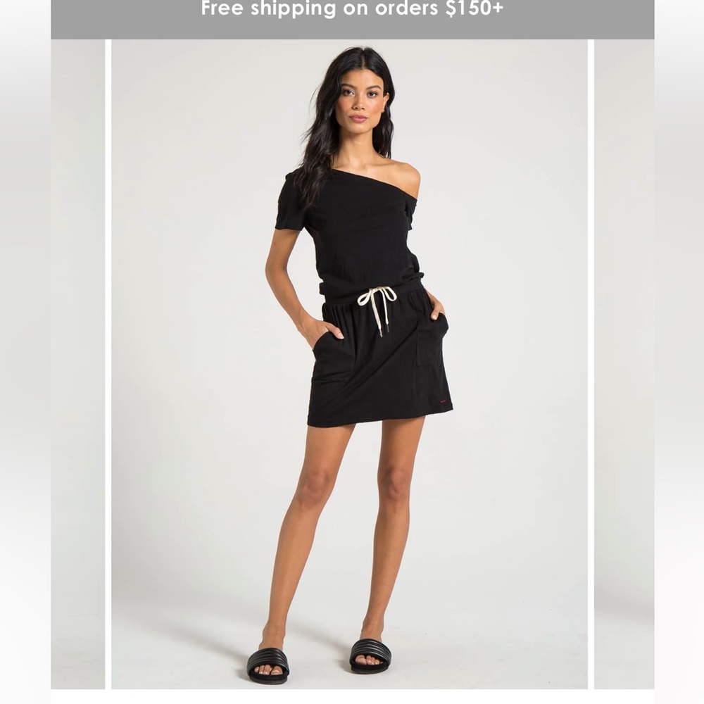 n:Philanthropy Black Off Shoulder Distressed Dress with Pockets